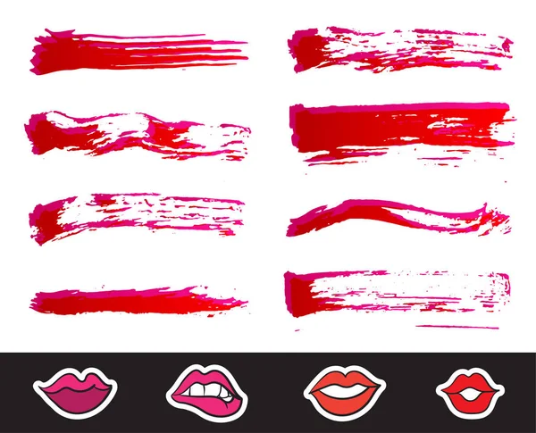 Roter Lippenstift Verschmiert Textur Pinselstriche Isoliert Auf Weißem Hintergrund Make — Stockvektor