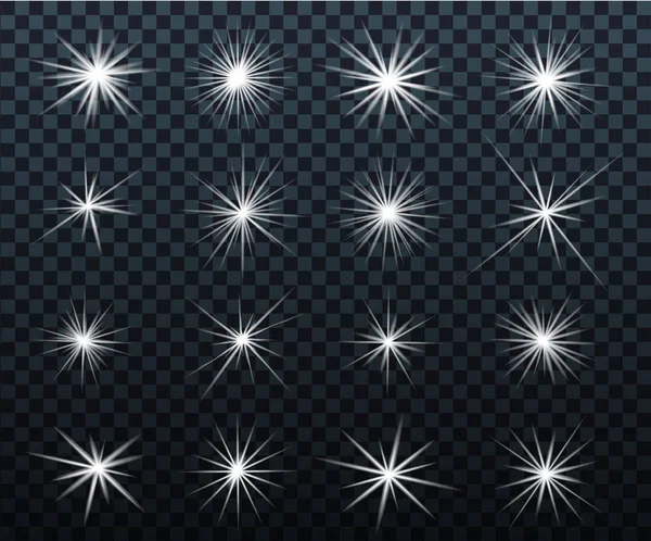 Conjunto Efeitos Luz Brilhante Faíscas Estrelas Brilhantes Clarões Brilhantes Luzes — Vetor de Stock