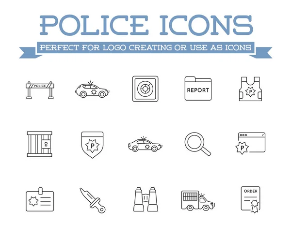 Icone Set Icone Relative Alla Polizia Vettore — Vettoriale Stock