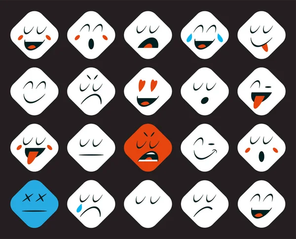 Aantal Stickers Emoticons Emoji Vectorillustratie — Stockvector