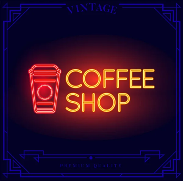 Kahve Dükkanı Neon Işık Işareti Vektör Çizim — Stok Vektör