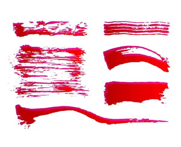 Kırmızı Mürekkep Fırça Darbeleri Boyalı Ile Ayarlayın Vektör Grunge Fırçalar — Stok Vektör