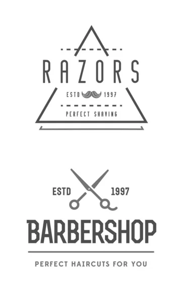 Barbeiro Loja conjunto de dois emblemas em estilo monocromático vetor illust —  Vetores de Stock