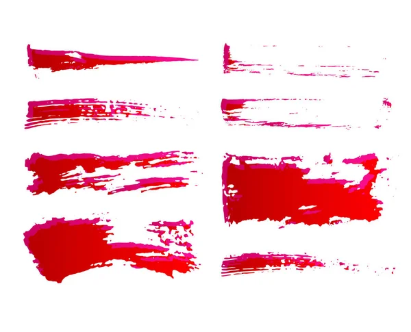 Satz Handbemalter Roter Pinselstriche Vektor Grunge Pinsel — Stockvektor