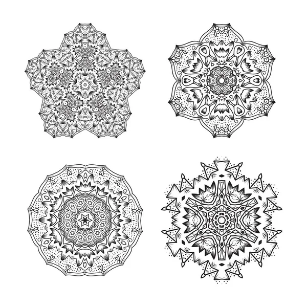 Fractal Mandala Vector Tattoo Design 세트는 Snowflake Maya Aztec Pattern — 스톡 벡터