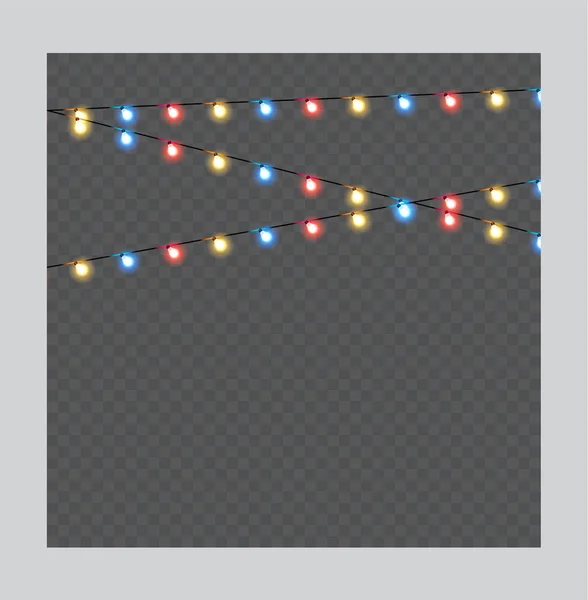 Lumières de Noël isolées éléments de conception réalistes. Lig éclatante — Image vectorielle