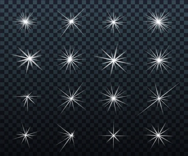 Set Glowing Light Effects Sparkles Shining Stars Bright Flashes Lights — Stock Vector