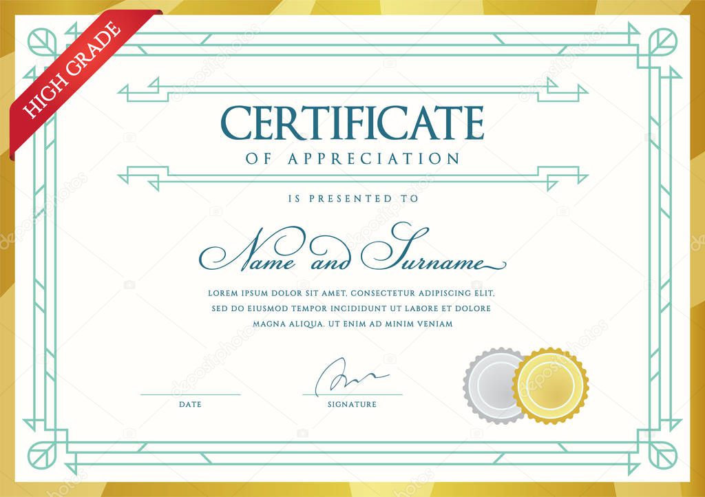 Template Diploma Currency Border. Certificate. Award Gift Voucher. Vector illustration.