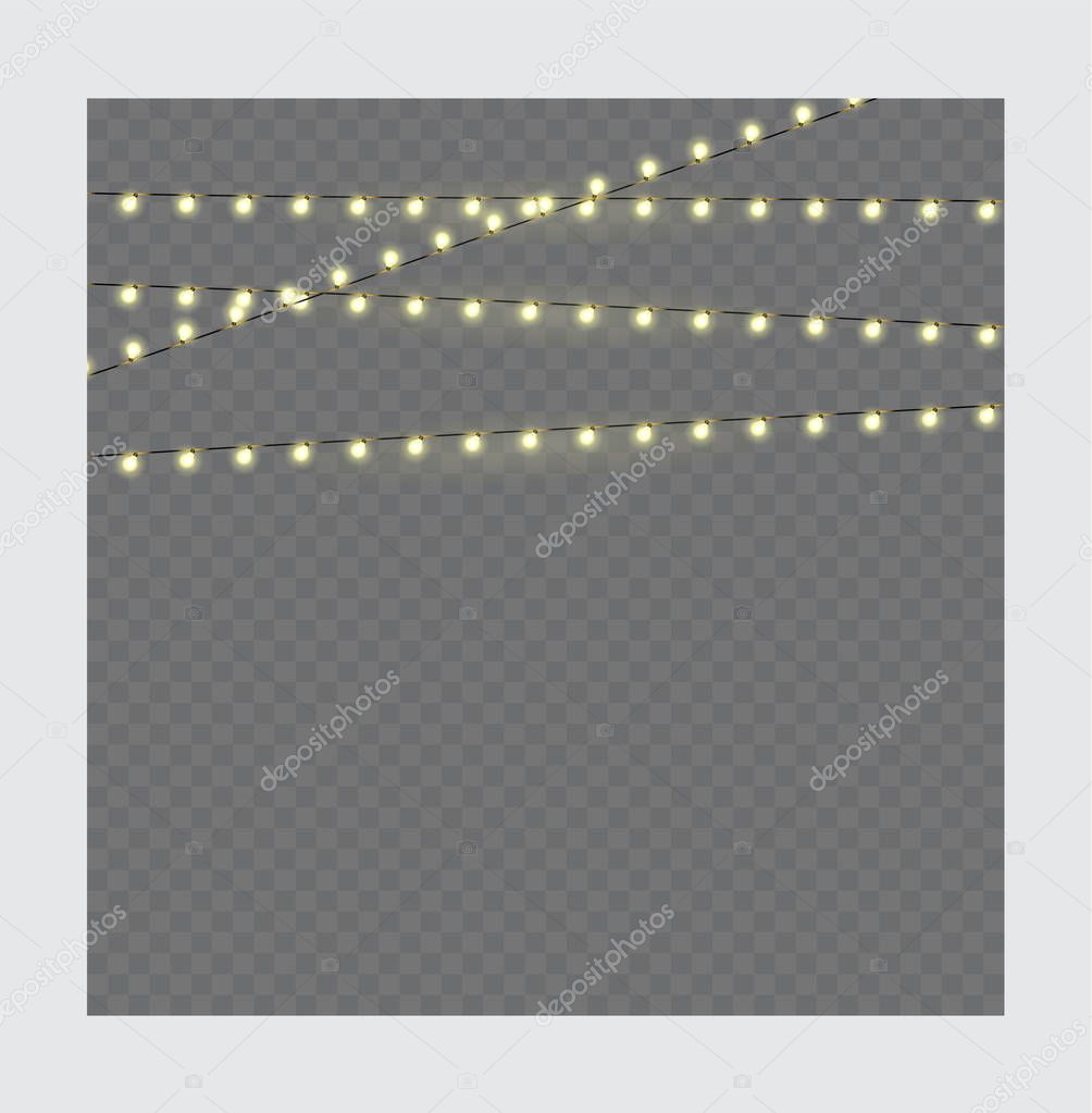 Christmas Lights on Rope isolated on a transparent background. C