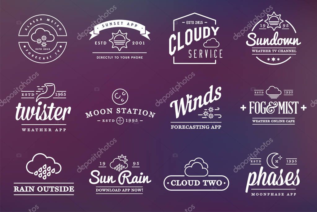 Set of Vector Weather Icons and Logotypes of Business Forecasting Apps and Channels