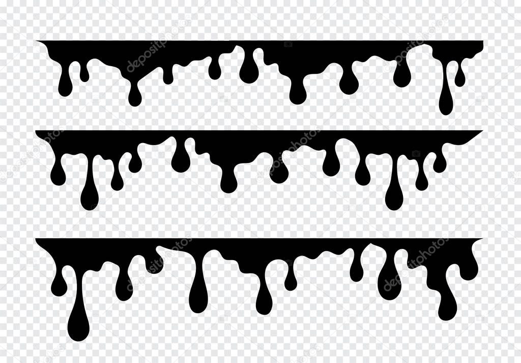 Dripping Paint Set. Liquid Drips. Paint Flows. Stains. Current Drops. Inks. Vector illustration. Easy To Edit. Transparent Background.