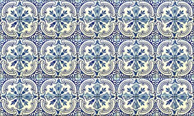 Dikişsiz Portekiz veya İspanya Azulejo Karo Arka Plan. Yüksek Çözünürlük.
