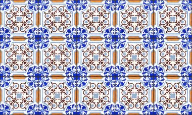 Dikişsiz Portekiz veya İspanya Azulejo Karo Arka Plan. Yüksek Çözünürlük.