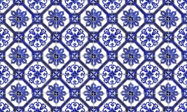 Dikişsiz Portekiz veya İspanya Azulejo Karo Arka Plan. Yüksek Çözünürlük.