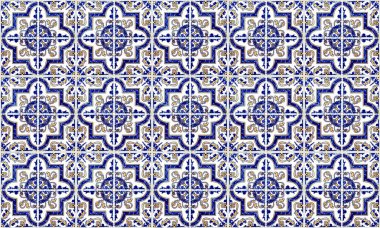 Dikişsiz Portekiz veya İspanya Azulejo Karo Arka Plan. Yüksek Çözünürlük.