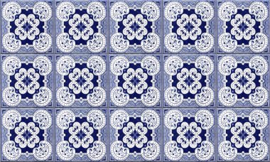Dikişsiz Portekiz veya İspanya Azulejo Karo Arka Plan. Yüksek Çözünürlük.