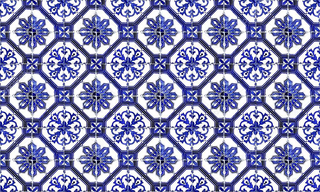 Seamless Portugal or Spain Azulejo Tile Background. High Resolution.