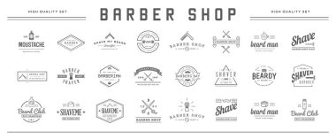 Vektör Berber Dükkanı Elementleri ve Tıraş Dükkanı İllüstrasyonu seti Logo veya Simge kalitesinde kullanılabilir