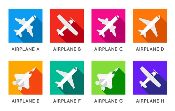 Aircraft Airplane Flat Minimal Square Icons Set Collection Vector Silhouette — Stock Vector