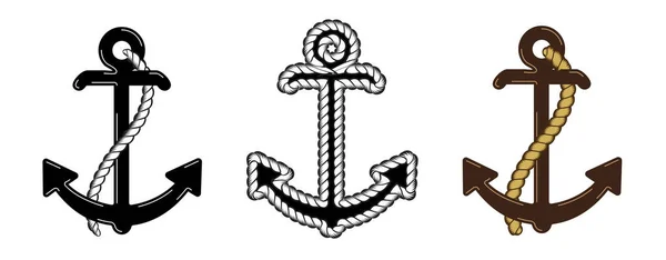 Set Aus Drei Vector Nautical Anker Logo Symbolbild Maritim Symbol — Stockvektor