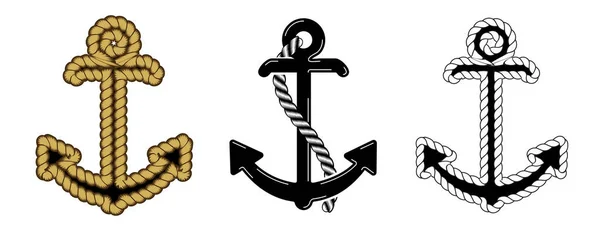 Set Aus Drei Vector Nautical Anker Logo Symbolbild Maritim Symbol — Stockvektor