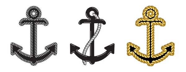 Set Aus Drei Vector Nautical Anker Logo Symbolbild Maritim Symbol — Stockvektor