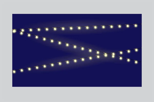 Weihnachtsbeleuchtung Seil Isoliert Auf Einem Transparenten Hintergrund Glühender Weihnachtskranz Vektor — Stockvektor