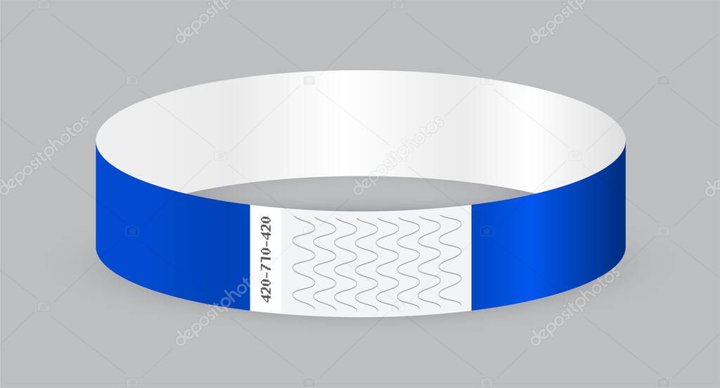 Empty paper or tyvek bracelet or wristband. Sticky hand entrance event paper bracelet isolated on a transparent background. 