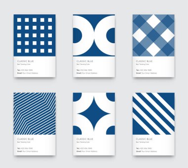 Klasik Moda Mavi Rengi. Vektör Asgari Grafik. Dikey Soyut Desen Kartları Ayarlandı.