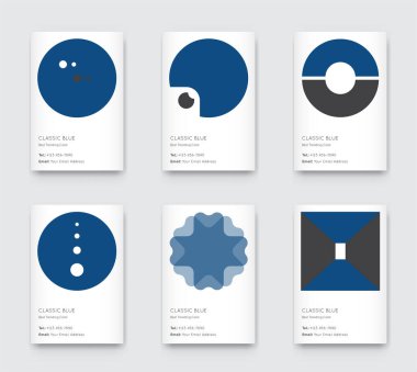 Klasik Moda Mavi Rengi. Vektör Asgari Grafik. Dikey Soyut Desen Kartları Ayarlandı.