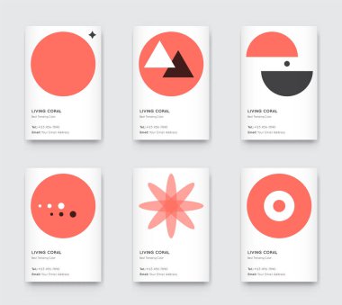 Renkli Mercan Vektörü Asgari Eğilimli Dikey Şekil Kartları Ayarlandı