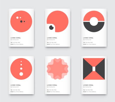 Renkli Mercan Vektörü Asgari Eğilimli Dikey Şekil Kartları Ayarlandı