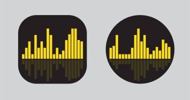 Dengeleyicinin Dalgalarıyla İki Simge Tasarımı. EQ Vektör İllüstrasyonu. Ses Belleği Kayıt Simgesi.
