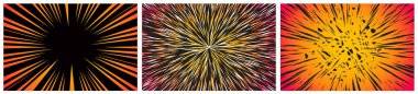3 Hiper Hız Güneş Işınları ya da Patlamalar. Çizgi romanlar için bum. Radyal Arka plan. Vektör.