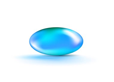 Sıvı Jel Mavi Oval Kabarcık Kapsülü şeffaf arkaplanda izole edildi. Vitamin ve minerallerden oluşan kozmetik yağ kapsülü. Gerçekçi vektör.