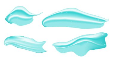 Kozmetik Sıvı Jel seti. Gerçekçi mavi şampuan ya da dokulu sabun. Leke lekesi vuruşları. Vektör. 