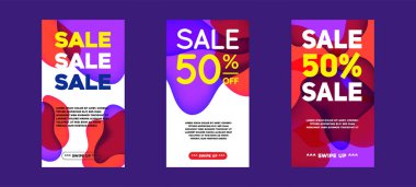 Büyük Satış Sancakları Tasarımı için Vektör Modern Akışkan. İndirimli Banner Tanıtım Şablonu. Yukarı Geçiş Tuşu ile.