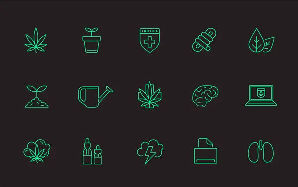 Producción Cannabis Compras Iconos Productos Cultivo Vector — Archivo Imágenes Vectoriales
