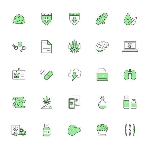 Cannabis Production Shopping Product Icons Growing Vector — Stock Vector