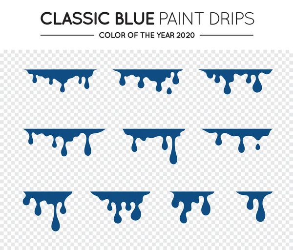 Ensemble Peinture Goutte Goutte Bleu Classique Gouttes Liquides Flux Peinture — Image vectorielle