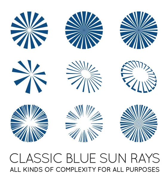 Ensemble Rayons Soleil Vectoriels Sunburst Couleur Bleu Classique Mode — Image vectorielle