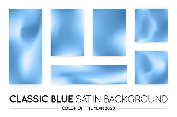 Set Fabric Textile Satin Silk Interior Design Classic Blue Color — Stock Vector