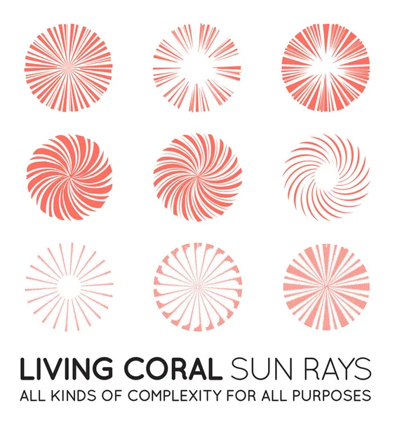 Set Rayos Vectoriales Sol Sunburst Color Coral Trendy — Archivo Imágenes Vectoriales