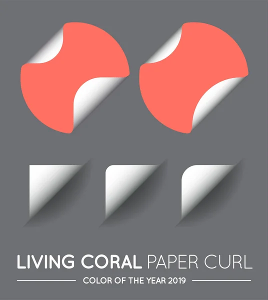 Trendy Color Coral Vector Circle Mit Paper Curl Mit Schatten — Stockvektor
