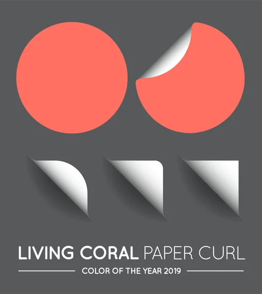 Trendy Color Coral Vector Circle Mit Paper Curl Mit Schatten — Stockvektor