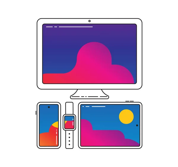 Ícones Vetoriais Multiplataforma Ilustração Dispositivos Plataforma Cruzada Tablet Inteligente Smartphone —  Vetores de Stock