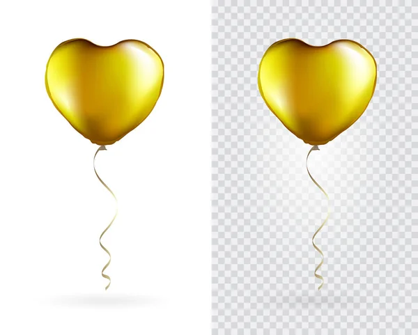 Set Van Golden Heart Shaped Folieballonnen Transparante Witte Achtergrond Party — Stockvector