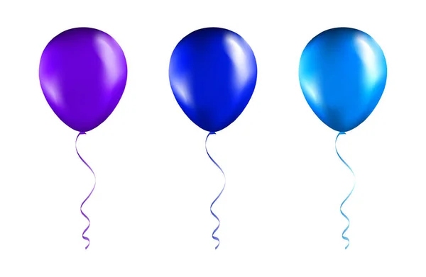 Set Blauer Und Lila Luftballons Auf Transparentem Weißem Hintergrund Party — Stockvektor