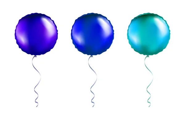 Set Aus Violetten Und Blauen Runden Folienballons Auf Transparentem Weißem — Stockvektor