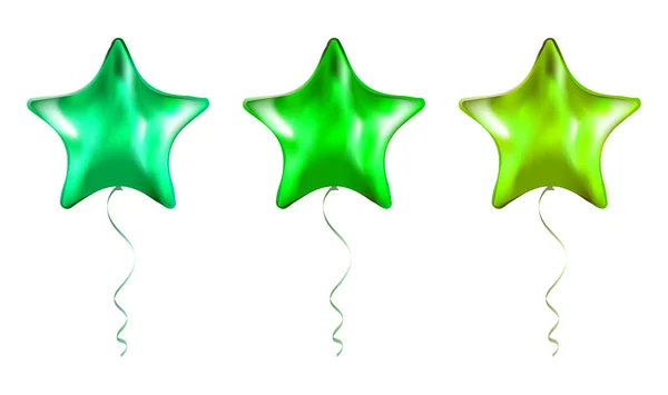 透明な白い背景に緑の星形の箔風船のセット パーティーバルーンイベントのデザインの装飾 風船プリント用のモックアップ ベクトル — ストックベクタ